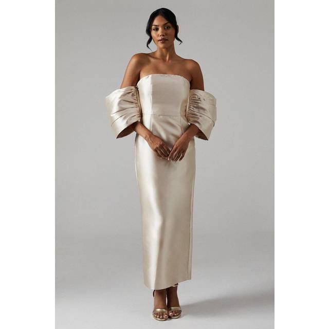 Detachable Shrug Twill Bridesmaid Dress - Champagne - 10