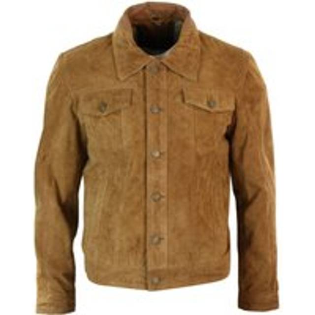 Vintage Denim Retro Suede Leather Jacket - Tan - XXL