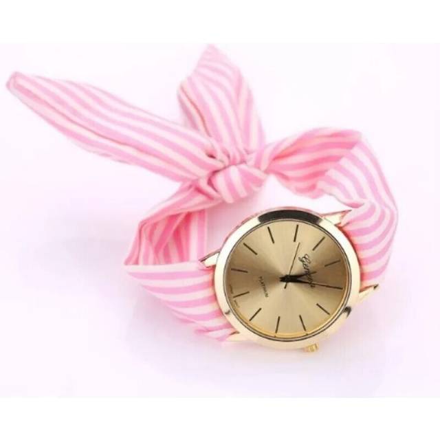 (Pink) Stripe Floral Cloth Quartz Dial Watch  Products Women Wristwatch
