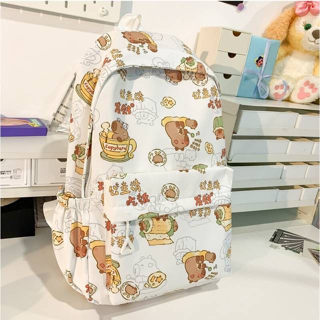 (White) Trendy Unisex Cartoon Backpack For Middle School And College Students Available In Multiple Colors