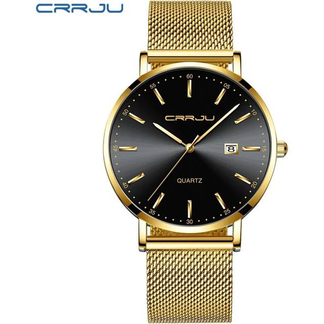 (gold black) CRRJU Luxury Fashion Woman Watch Women Casual Waterproof Quartz Ladies - Gold