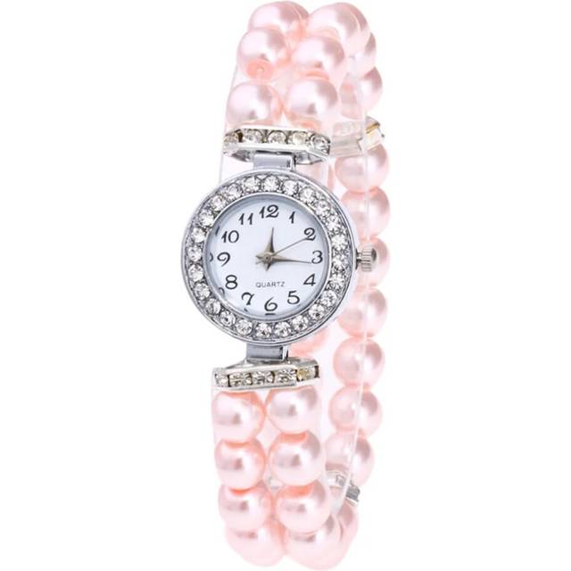 (Pink) Women&#39;s Watch Pearl String Watches Women Ladies Fashion Quartz-watch Female - White