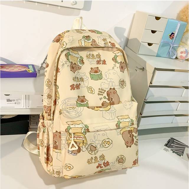 (Khaki) Trendy Unisex Cartoon Backpack For Middle School And College Students Available In Multiple Colors
