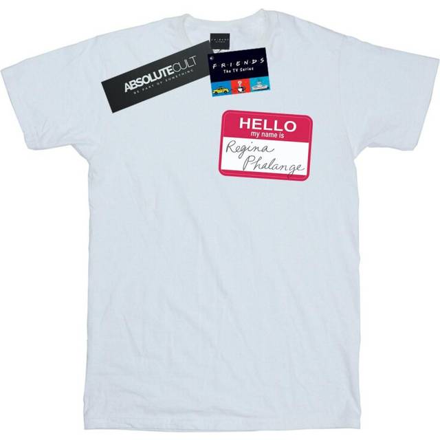 (S, White) Friends Mens Regina Phalange Name Tag T-Shirt