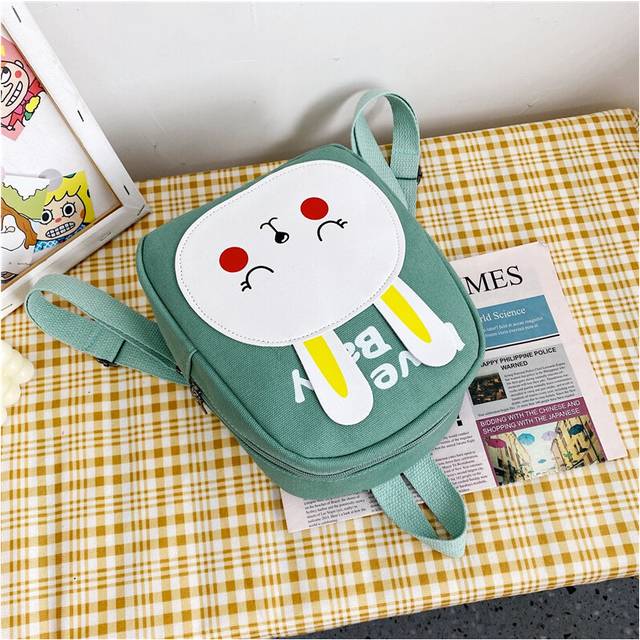 (Green Rabbit) Animal Print Adorable Canvas Backpack For Kids Lightweight Breathable Design