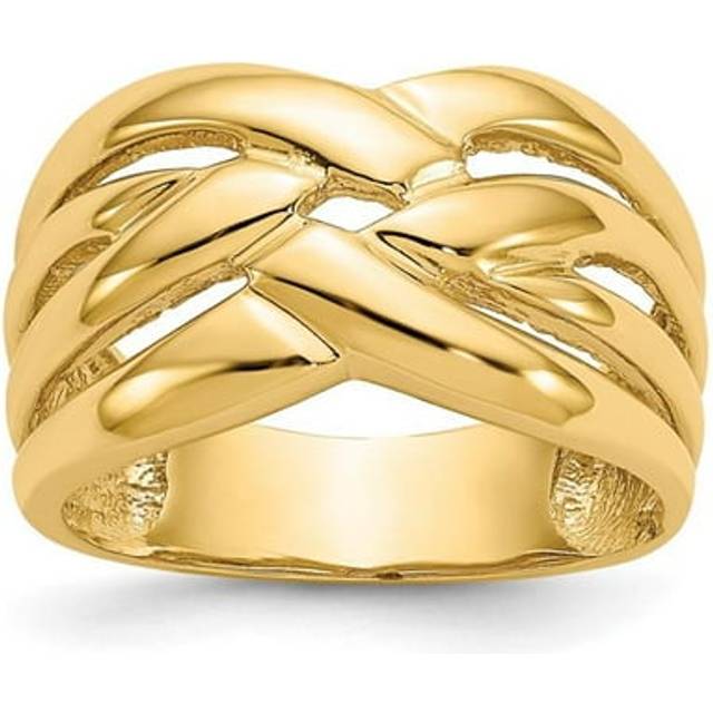 14K Yellow Gold High Polished Woven Dome Ring - Size 7