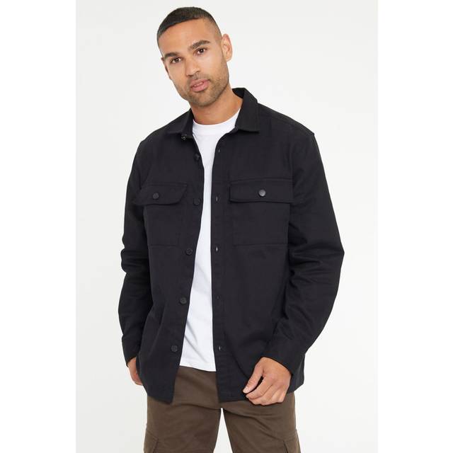 'Church' Cotton Twill Button Up Shacket - Black - M
