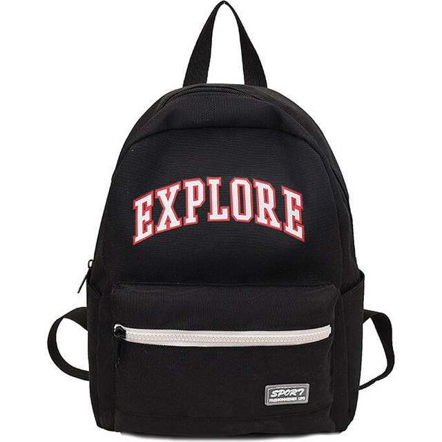 (Black) Durable Colorful Canvas Backpack For Kids With Fun Letter Design Perfect For School