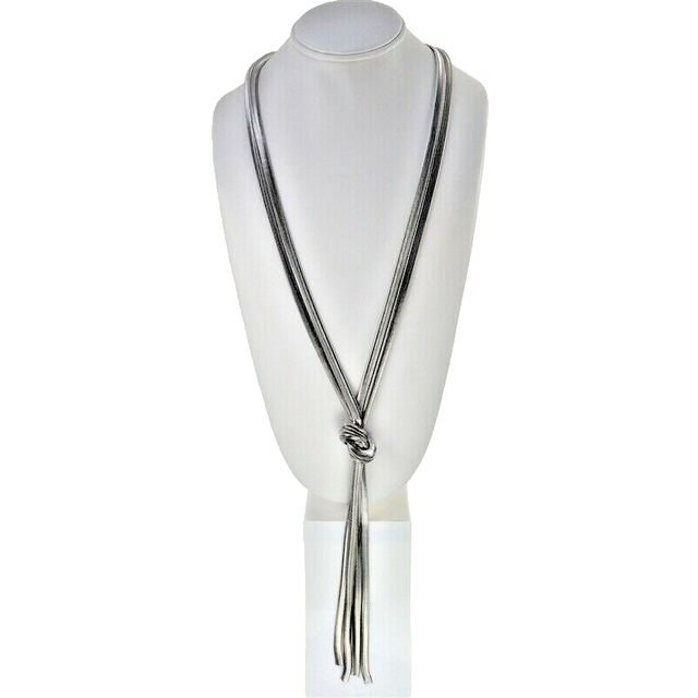 Express silver long lariat necklace white gold tassel snake chain quality