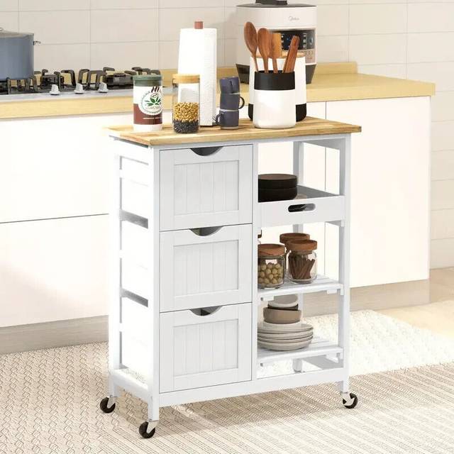 Homcom Rolling Kitchen Island Cart, Bar Serving Cart On Wheels White