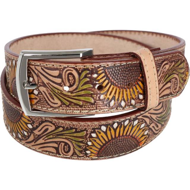 CTM Women&#39;s Sunflower Embossed Western Belt - Tan 36 (36)