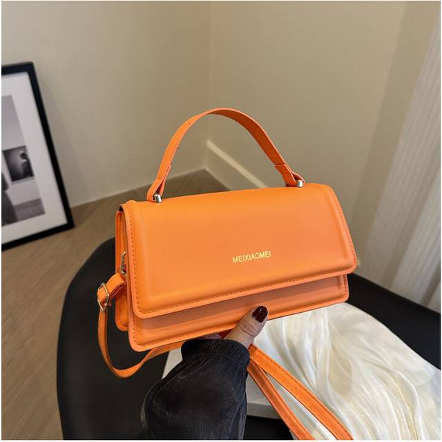(Orange) And Chic Stylish 2024 Color Block Small Square Shoulder Bag For Women In Black White And Pink