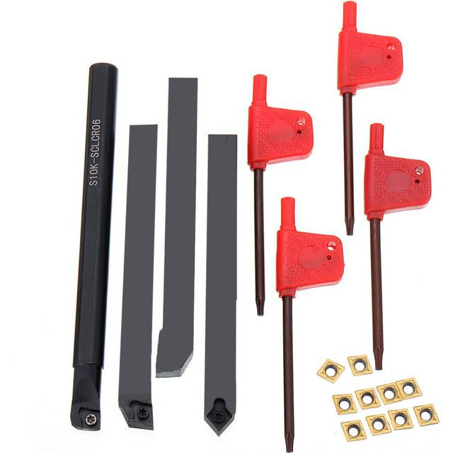 New Drillpro 10mm Shank Lathe Turning Tool Holder Boring Bar with 10pcs CCMT060204 Carbide Inserts