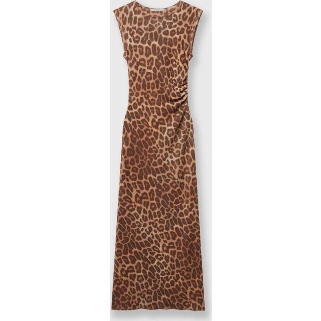 Long Leopard Mesh Sleeveless Dress - BROWN PATTERN - Large