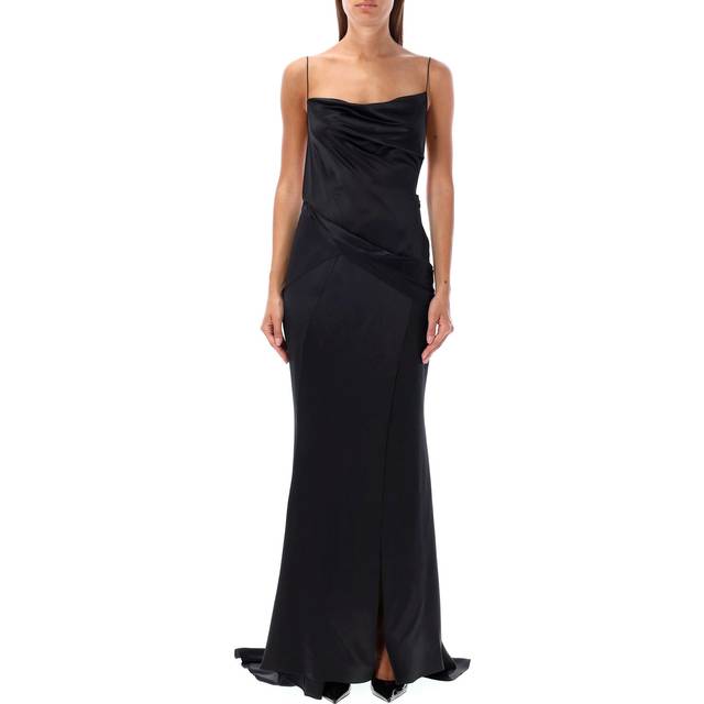 Robe du soir drapée en satin avec cristaux - noir - 36