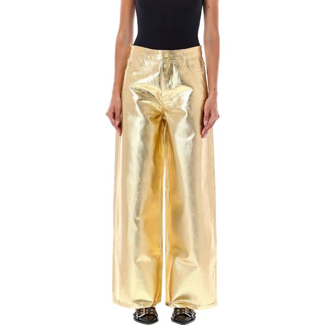 Ganni Metallic Denim Wide-Leg Jeans - W25 - Gold