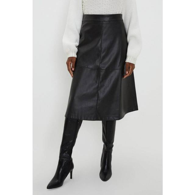 Womens Tall Faux Leather A Line Skirt - Black - 10