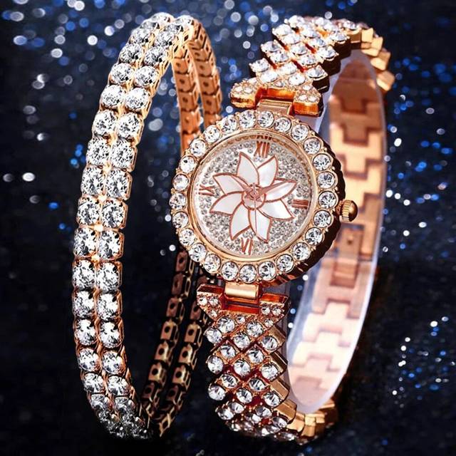 (Rose Gold A) Luxury Women Rose Gold Watch Fashion Ladies Quartz Diamond Wristwatch