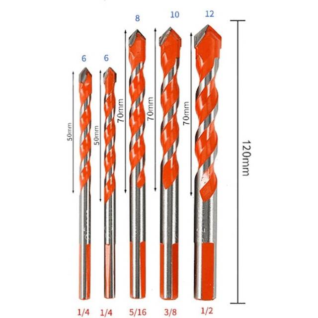(6mm+6mm+8mm+10mm+12mm) 5pcs Ceramic Tile Stainless Steel Drill Carbide Overlord Drill Wall Hole Drilling Electric All-powerful Hand Drill Bit