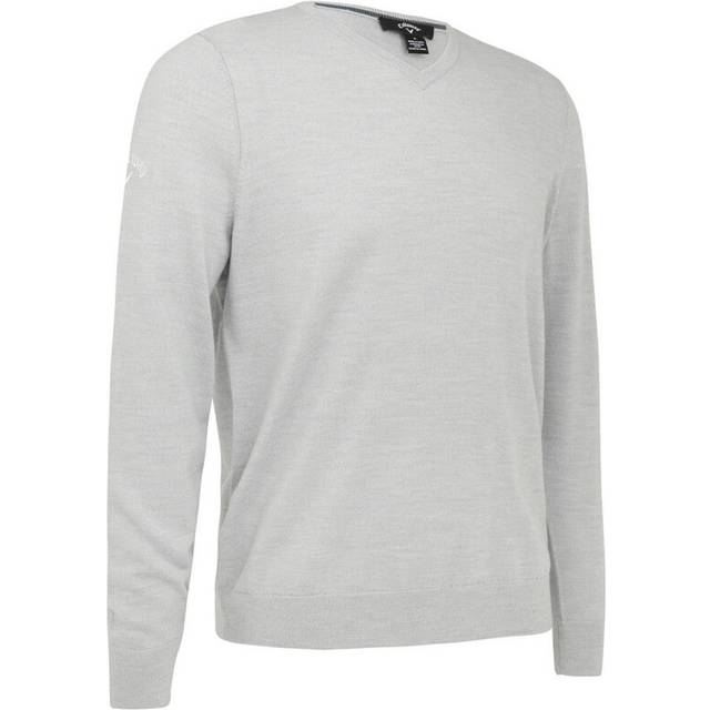 (XXL, Pearl Blue) Callaway Mens Ribbed V Neck Merino Sweater