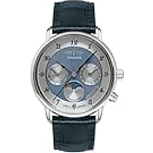 Zeppelin Friedrichshafen Moon Phase Leather Strap Blue Dial Quartz 85373 Women's Watch
