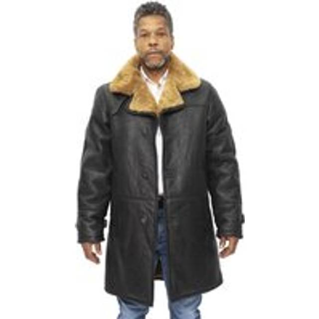 Warm Shearling Sheepskin Coat-Leiston - Dark Brown - 4XL