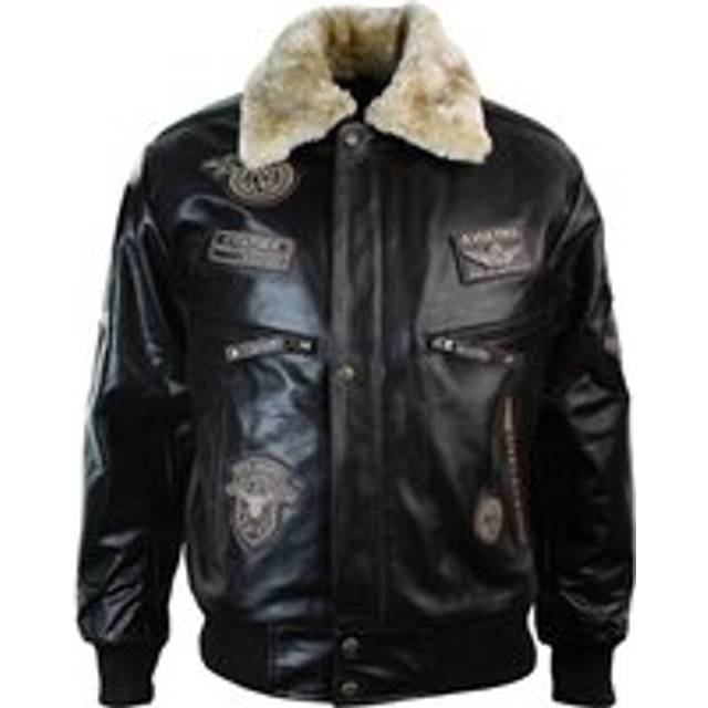 Leather Jacket Bomber Aviator - Brown - 4XL