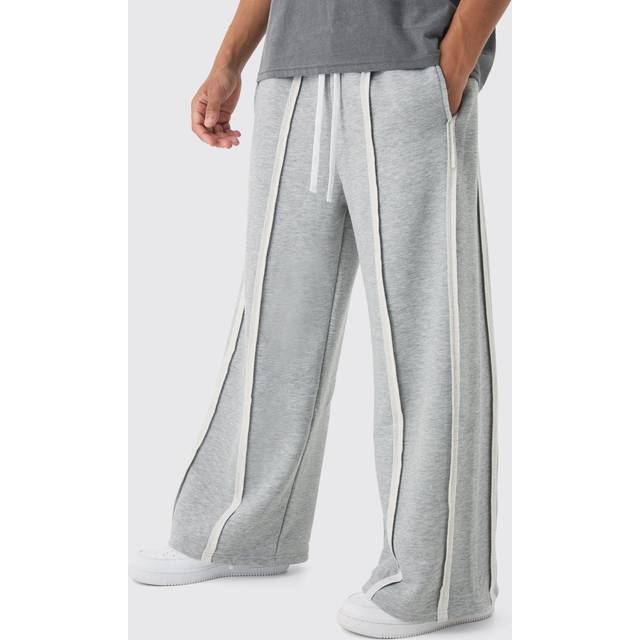 Mens Grey Marl Extreme Wide Leg Exposed Seam Jogger