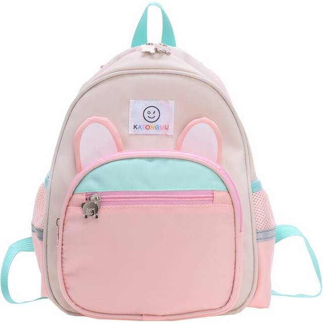 (Pink Large) Stylish And Versatile Nylon Backpack For Kids Featuring Cute Bear Print Perfect For School Days