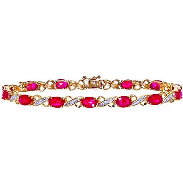 Naava Women&#39;s 9 ct Yellow Gold Prong Set 0.08 ct Diamond and Ruby Bracelet