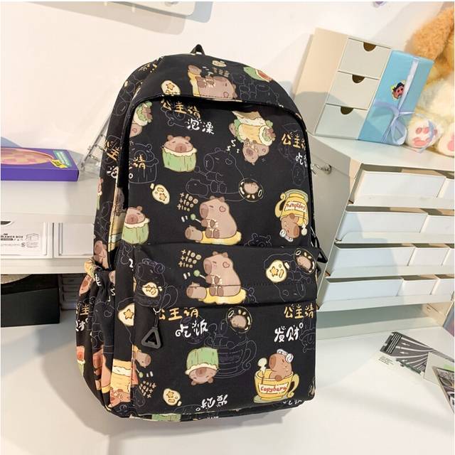 (Black) Trendy Unisex Cartoon Backpack For Middle School And College Students Available In Multiple Colors