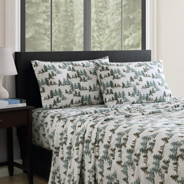 Eddie Bauer - Full Sheets  Cotton Flannel Bedding Set  Brushed for Extra Softness  Cozy Home Decor  Oeko-Tex Certified (Snowy Pine Trees Green  Full)