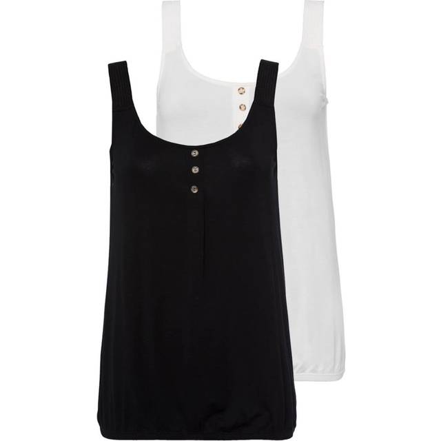 LASCANA Pack of 2 Vest Tops - Cream / Black