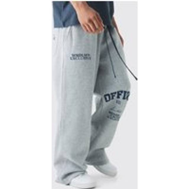 Mens Grey Marl Wide Leg Offcl Print Jogger