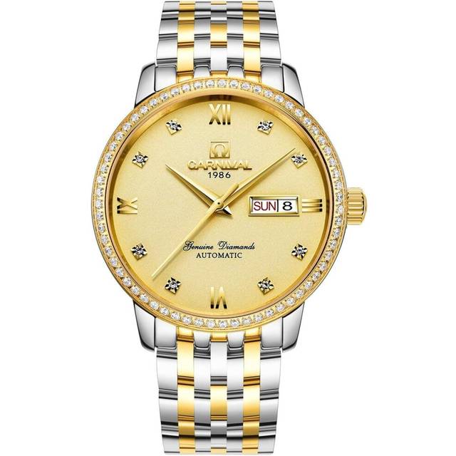 Luxury VEANXIN Men's Business Automatic Mechanical Sapphire Glass Diamond Waterproof Large Dial Gold Watch