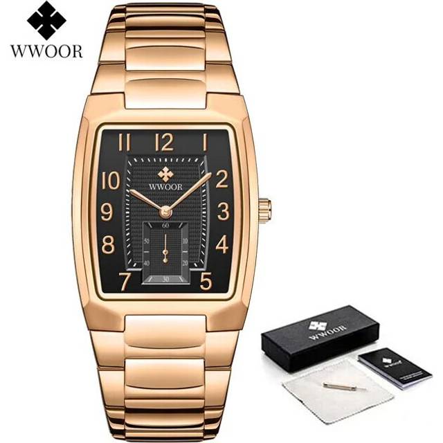 (Rose black box) Fashion Women Wrist Watches WWOOR New Top Brand Luxury Creative Steel