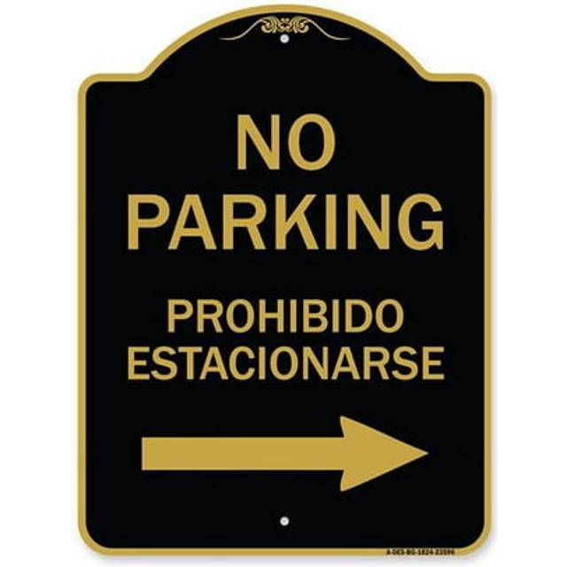 SignMission A-DES-BG-1824-23596 18 x 24 in. Designer Series Sign - No Parking Prohibido Estacionarse with Left Arrow, Black & Gold
