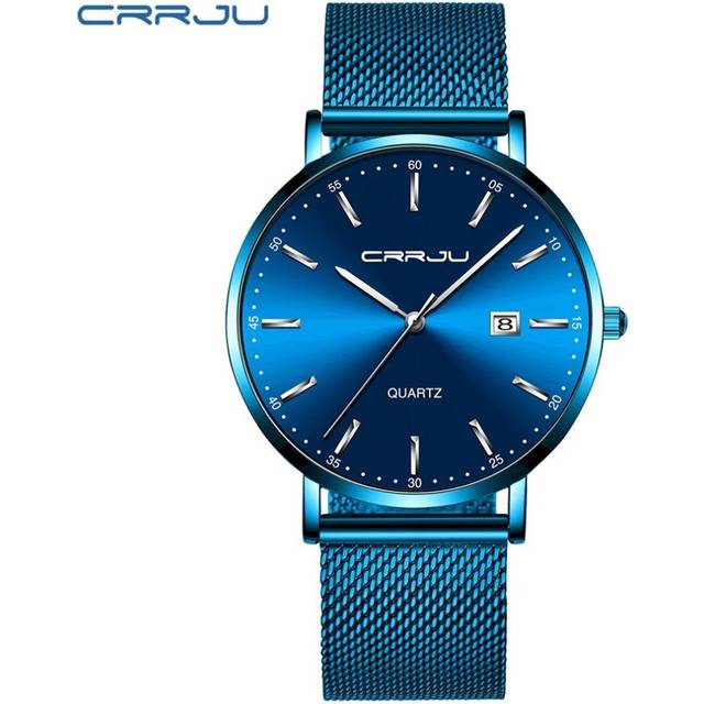 (blue silver) CRRJU Luxury Fashion Woman Watch Women Casual Waterproof Quartz Ladies - Silver