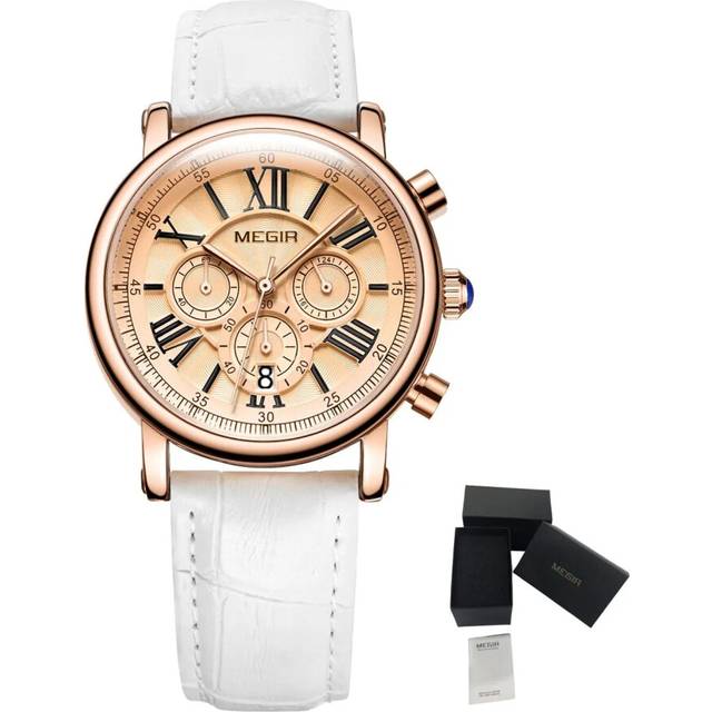 (WHITE) MEGIR Women Watch Luxury Quartz Watch Leather Strap Lady Sports Wristwatch