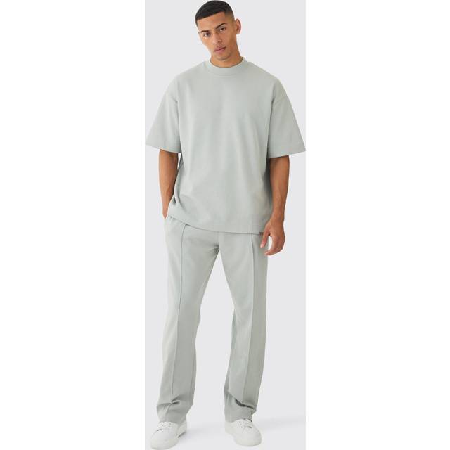 Oversized Interlock T-shirt And Jogger Set - Grey - XS