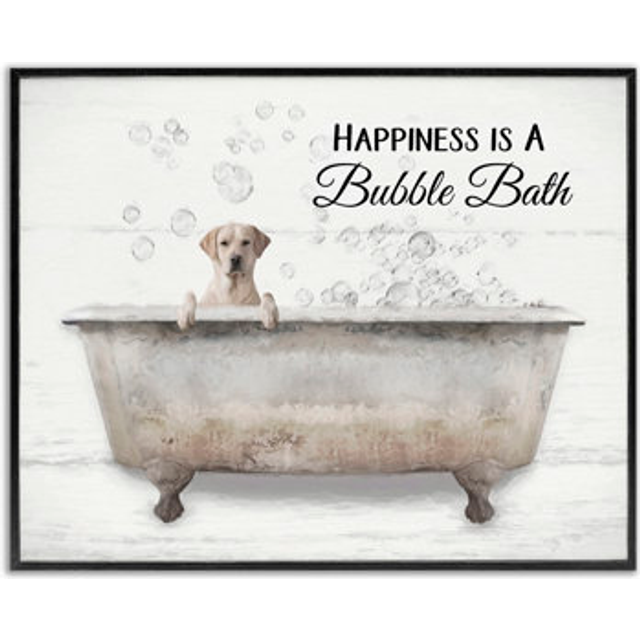Stupell Industries Happiness Is A Bubble Bath Dog In Tub Word Design