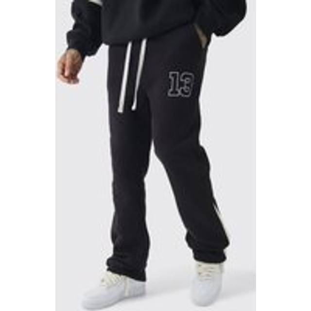 Mens Black Tall Slim Flared Varsity Gusset Joggers