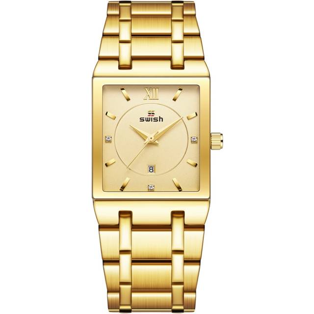 (Golden) Top Relogio Feminino Luxo Golden Watches Women Fashion Square Quartz Watch