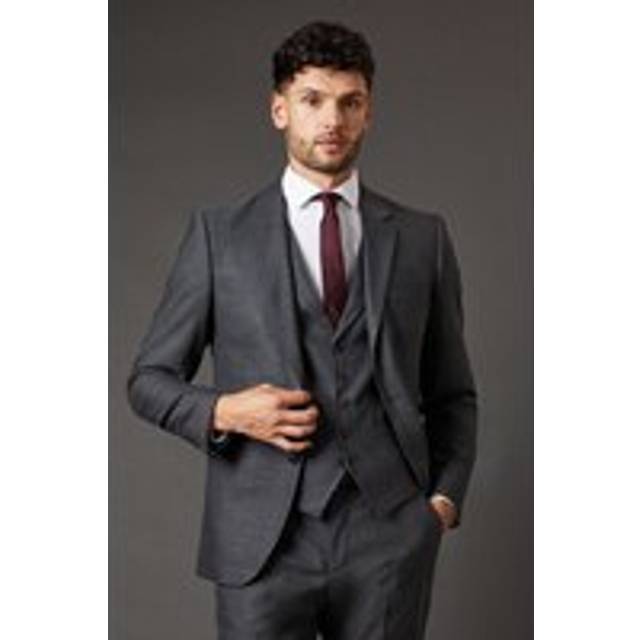 Mens Charcoal Tweed Look Slim Fit Suit Jacket - 46R