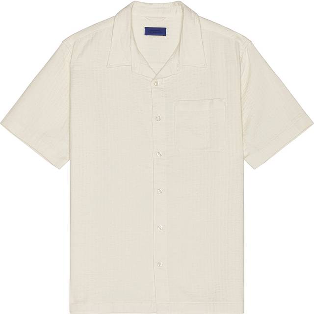 SATURDAYS NYC Bruce Double Layer Crinkle Short Sleeve Shirt in Ivory - Cream. Size L (also in S). (L)