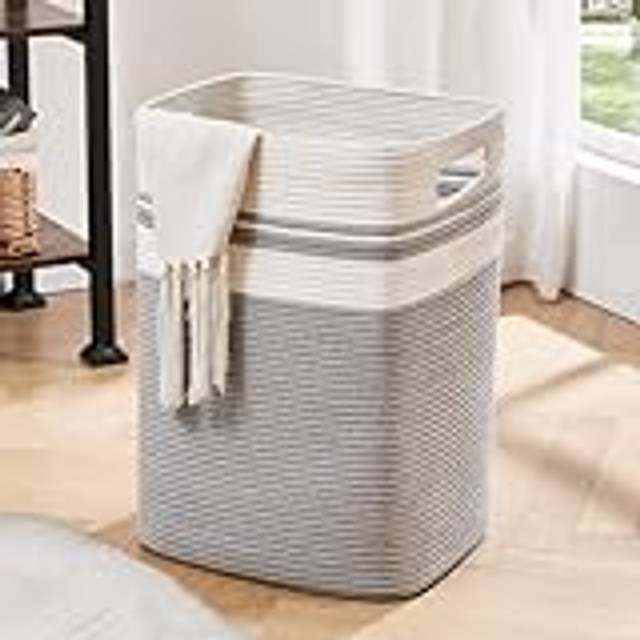 OIAHOMY Laundry Hamper - Tall Cotton Storage Basket With Handles, Decorative for Living Room, Collapsible Large for Toys, Pillows, Clothes -