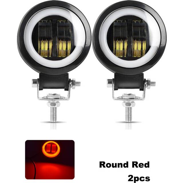 (2pcs-20W-round-red) Nlpearl 12V 24V LED Angel Eyes Headlights Spotlight For Truck Car Boat