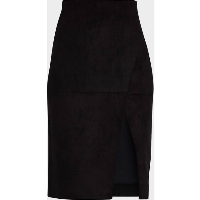 Siobhan Suede Front Slit Wrap Midi Skirt - BLACK - 8