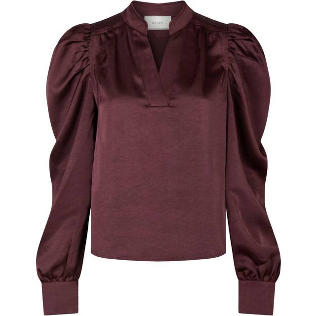 Neo Noir Rosslyn Heavy Sateen Blouse Dam Långärmade Blusar Stl. 34 - Från Magasin - Burgundy (34)
