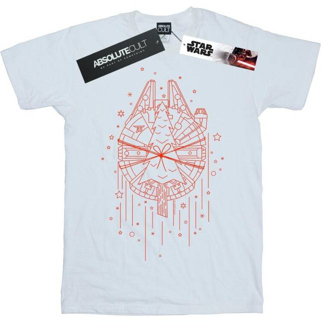 (XXL, White) Star Wars Mens Millennium Falcon Christmas Tree Delivery T-Shirt
